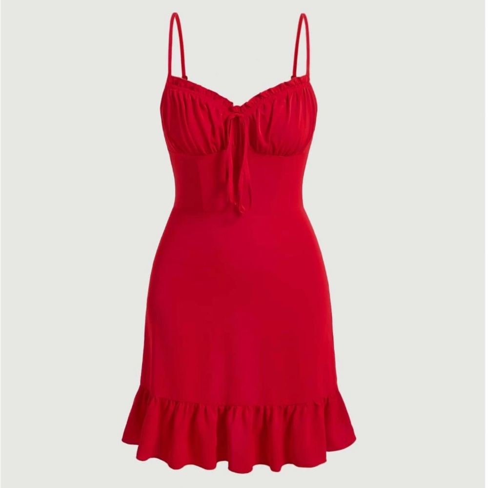 NWOT Red Ruched Bust Ruffle Hem Mini Dress